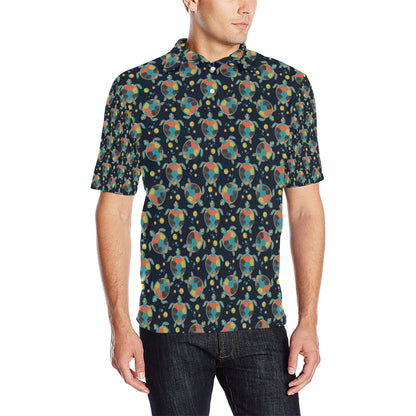 Sea Turtle Colorful with bubble Print Men Polo Shirt