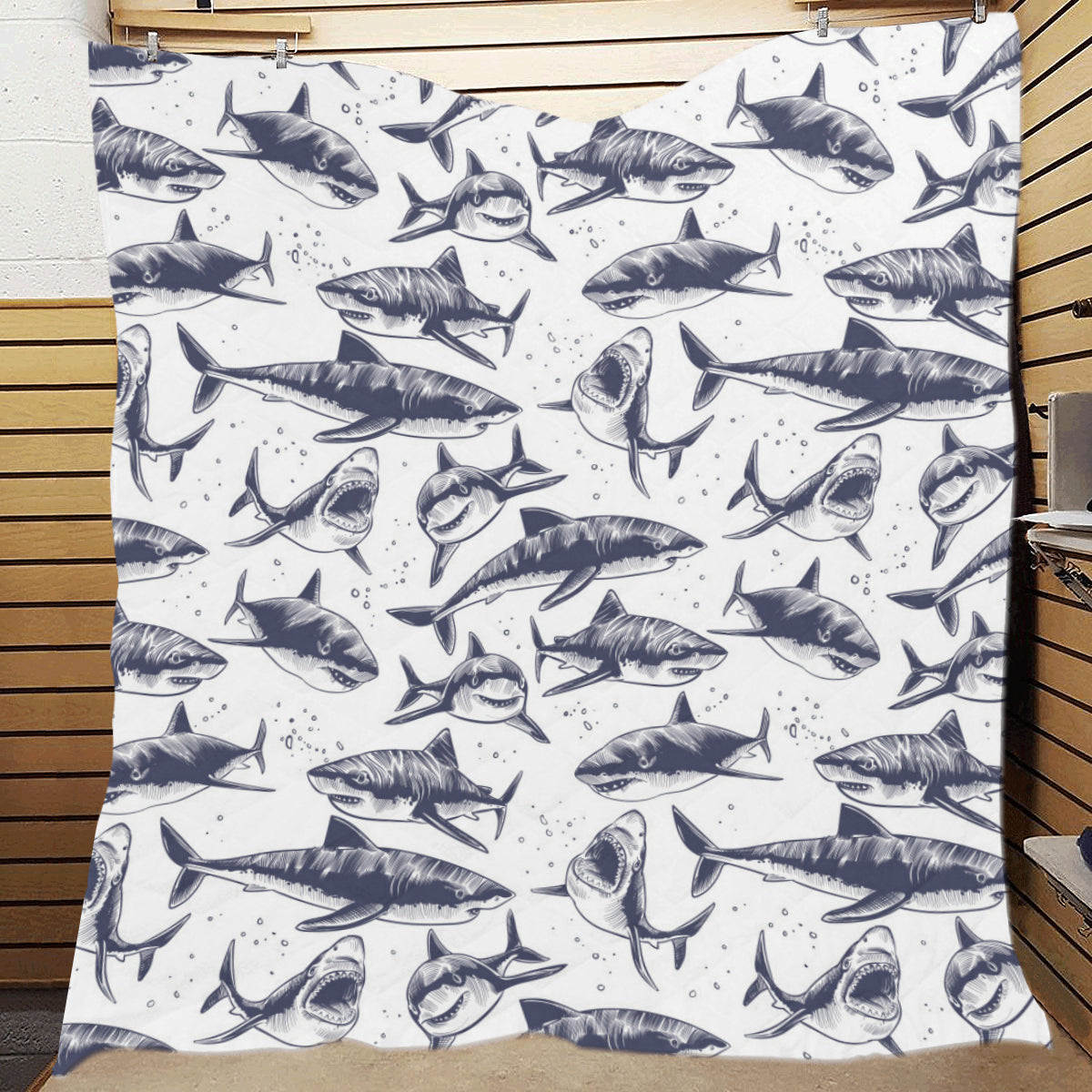 Great White Shark Pattern Print Design 02 Premium Quilt