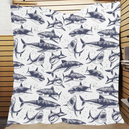 Great White Shark Pattern Print Design 02 Premium Quilt