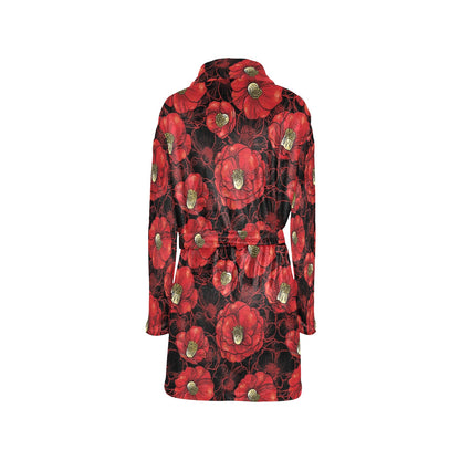 Camellia Pattern Print Design CM06 Women's Fleece Robe