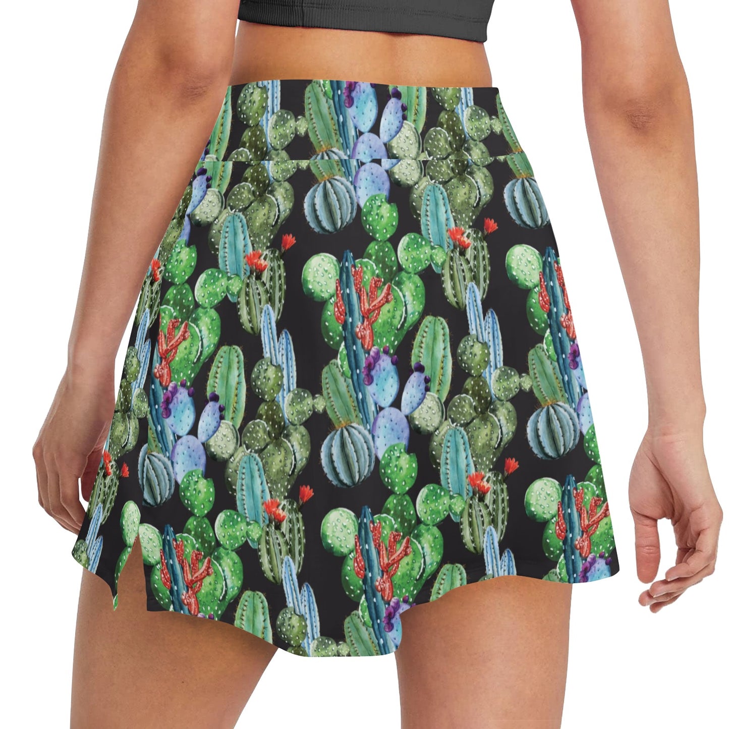 Cactus Watercolor Style Print Women's Golf Skirt with Pocket