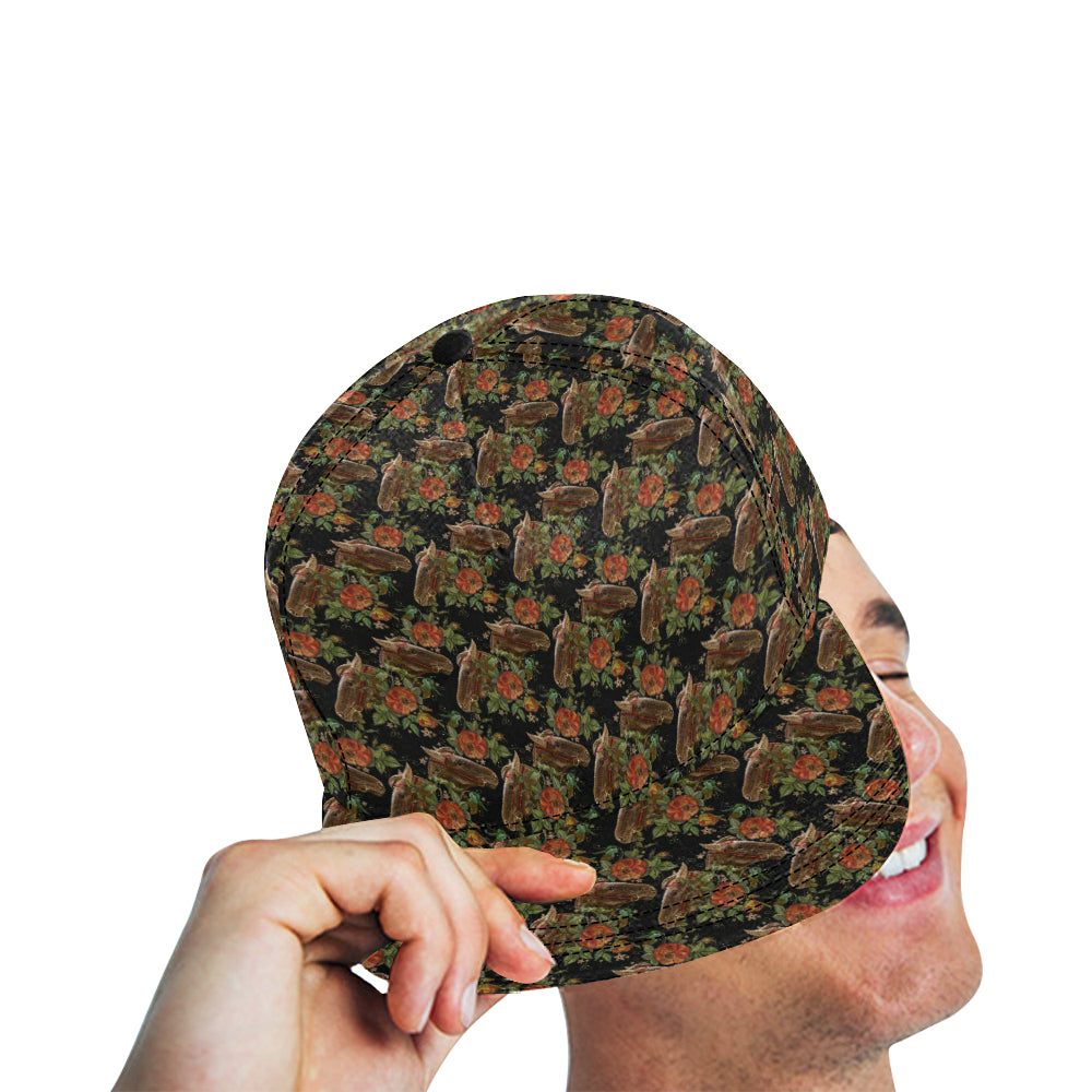 Horse Embroidery with Flower Design Snapback Cap