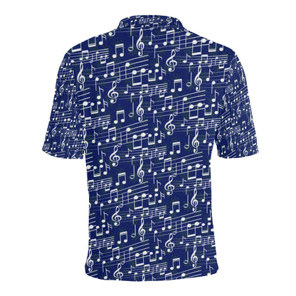 Music Note Blue Themed Print Men Polo Shirt