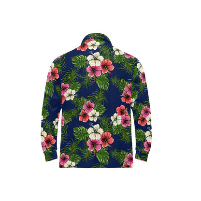 Hibiscus Pattern Print Design HB028 Long Sleeve Polo Shirt For Men's