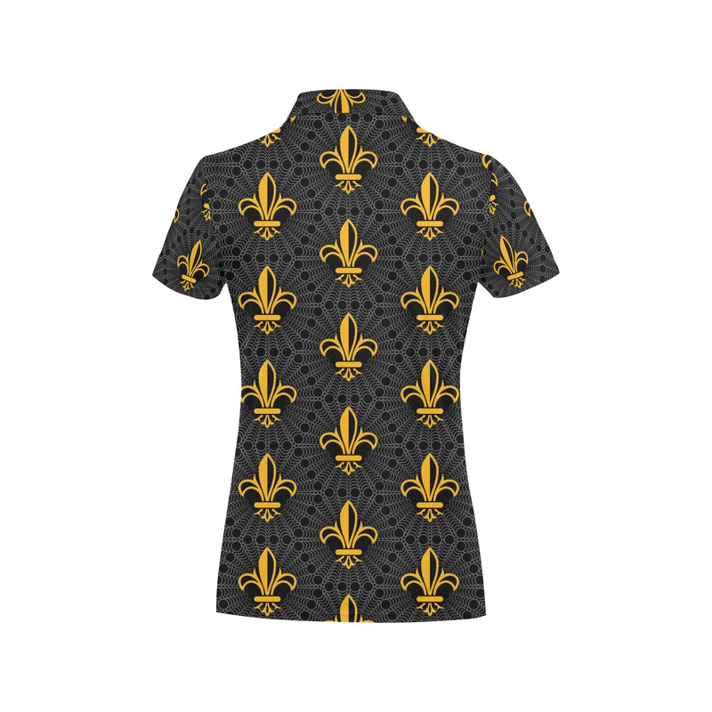 Fleur De Lis Gold Pattern Print Design 01 Women's Polo Shirt