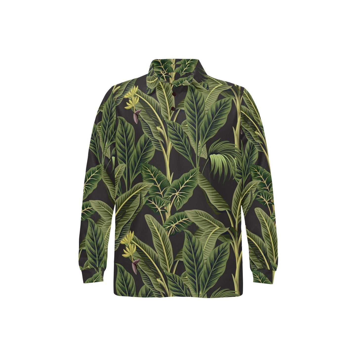 Banana Leaf Pattern Print Design BL04 Long Sleeve Polo Shirt For Men's