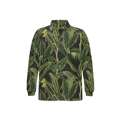 Banana Leaf Pattern Print Design BL04 Long Sleeve Polo Shirt For Men's