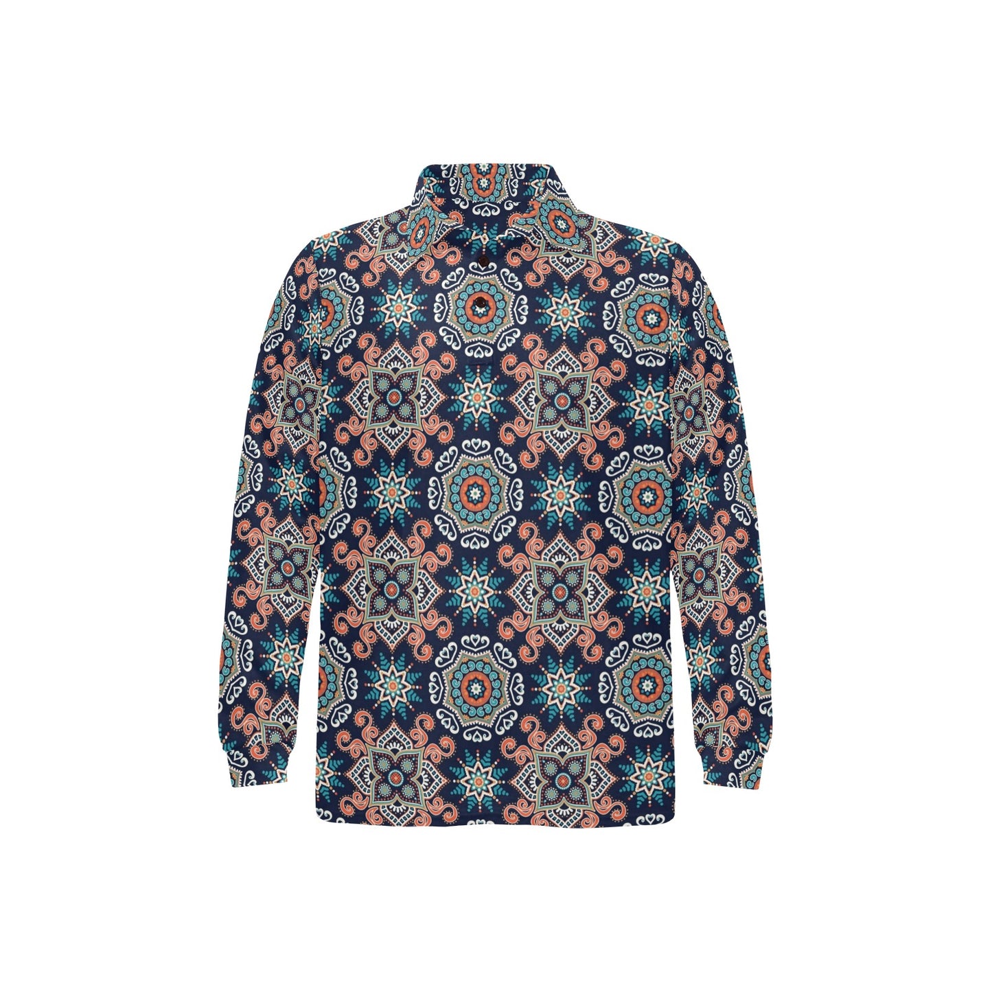 Bohemian Pattern Print Design 02 Long Sleeve Polo Shirt For Men's