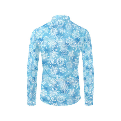 Snowflake Blue Print Design LKS301 Men's Long Sleeve Dress Shirt