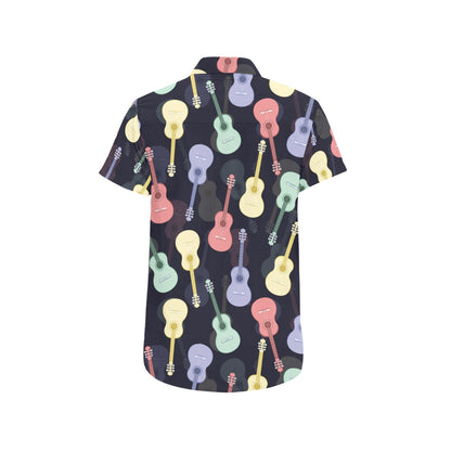 Acoustic Guitar Print Design LKS401 Men Short Sleeve Button Up Shirt