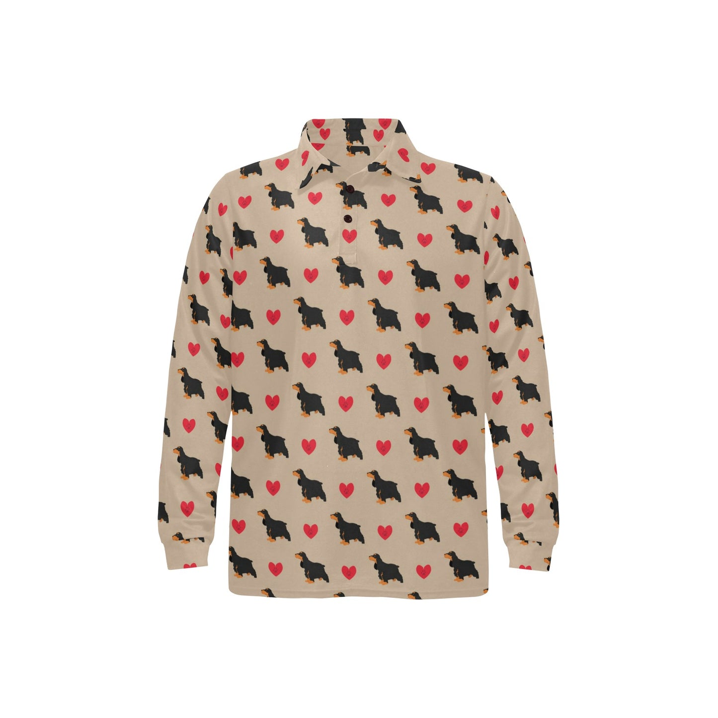 Cocker Pattern Print Design 02 Long Sleeve Polo Shirt For Men's