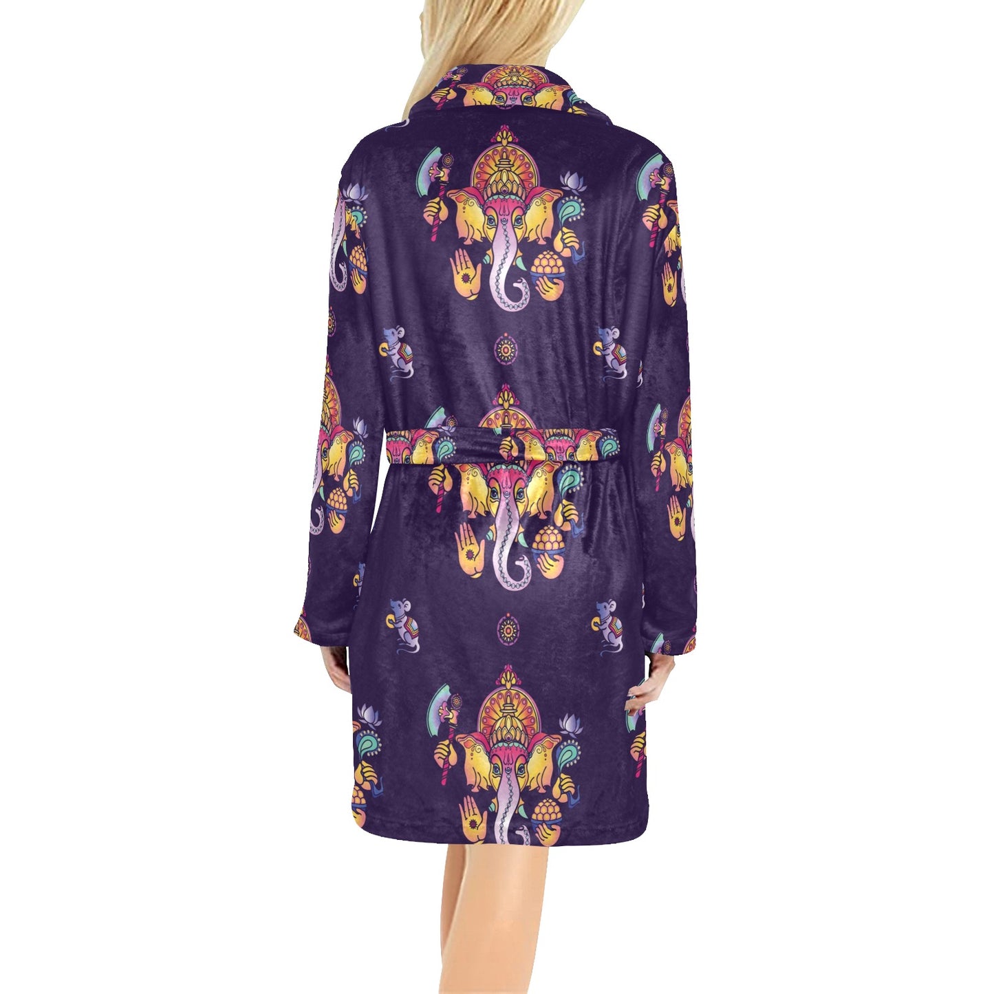 Ganesha Pattern Print Design 04 Women's Fleece Robe