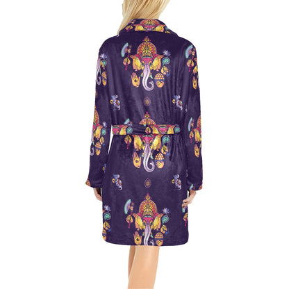 Ganesha Pattern Print Design 04 Women's Fleece Robe