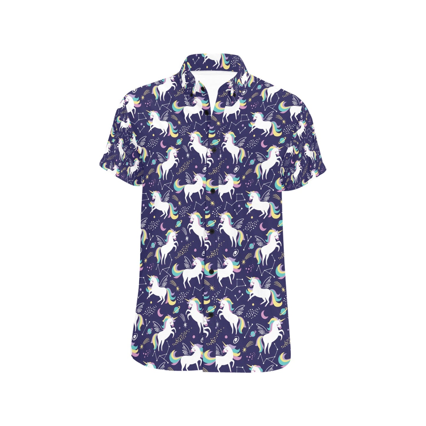 Unicorn Print Design LKS305 Men Short Sleeve Button Up Shirt