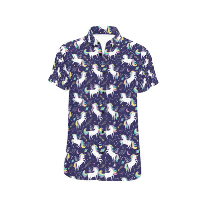 Unicorn Print Design LKS305 Men Short Sleeve Button Up Shirt