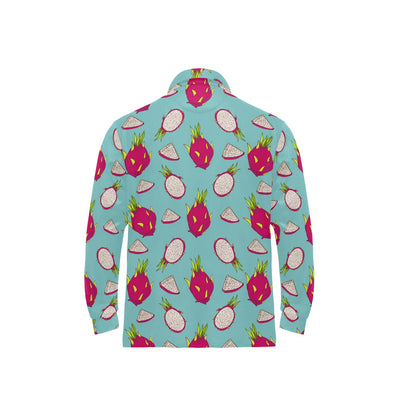 Dragonfruit Pattern Print Design DF01 Long Sleeve Polo Shirt For Men's