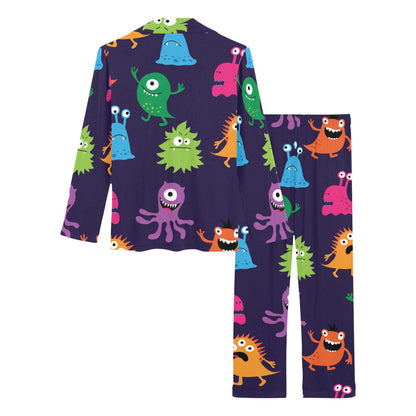 Monster Cartoon Pattern Print Design 02 Women's Long Pajama Set