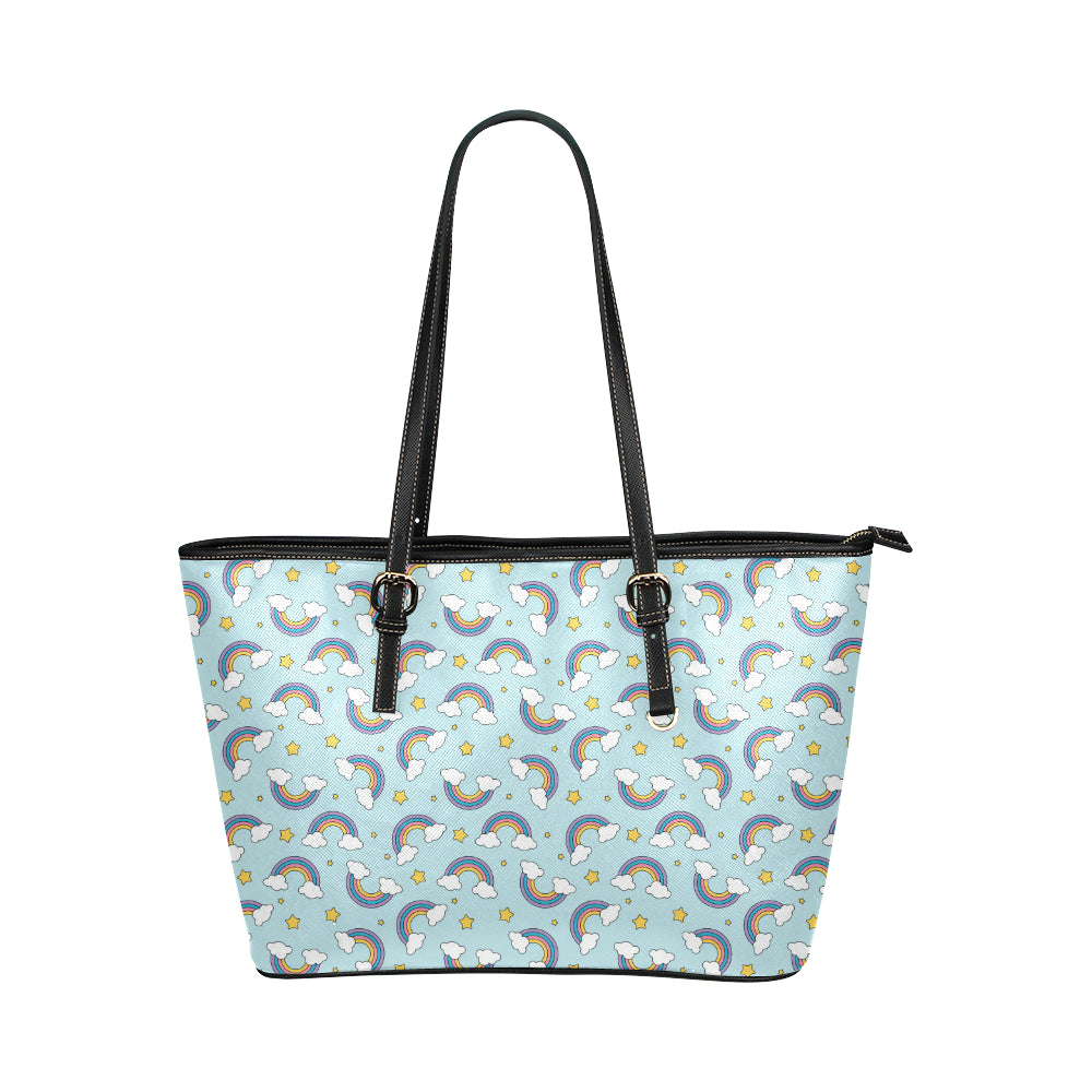 Rainbow Cloud Print Pattern Leather Tote Bag