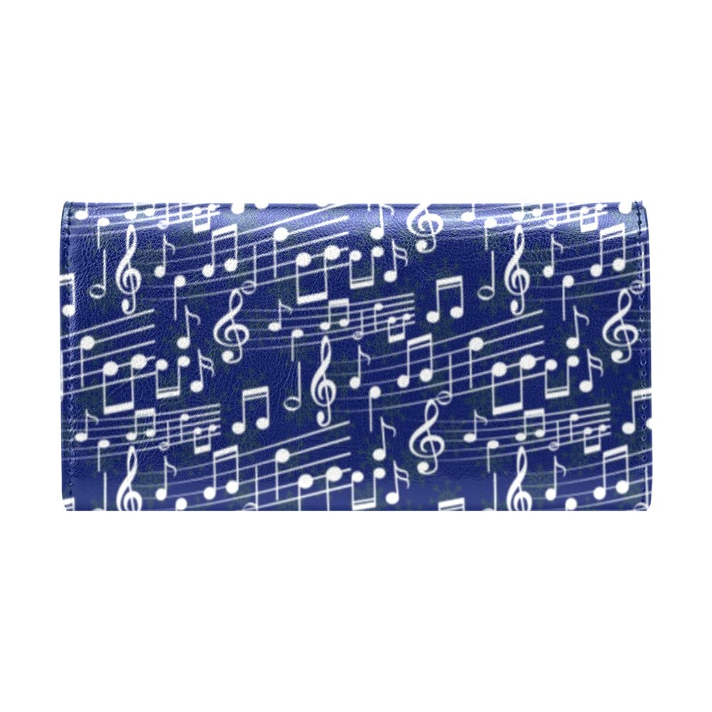 Music Note Blue Themed Print Women's Trifold Wallet