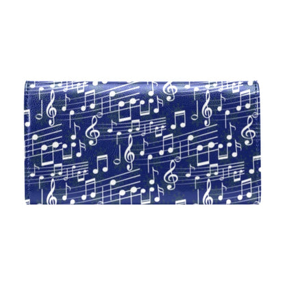Music Note Blue Themed Print Women's Trifold Wallet