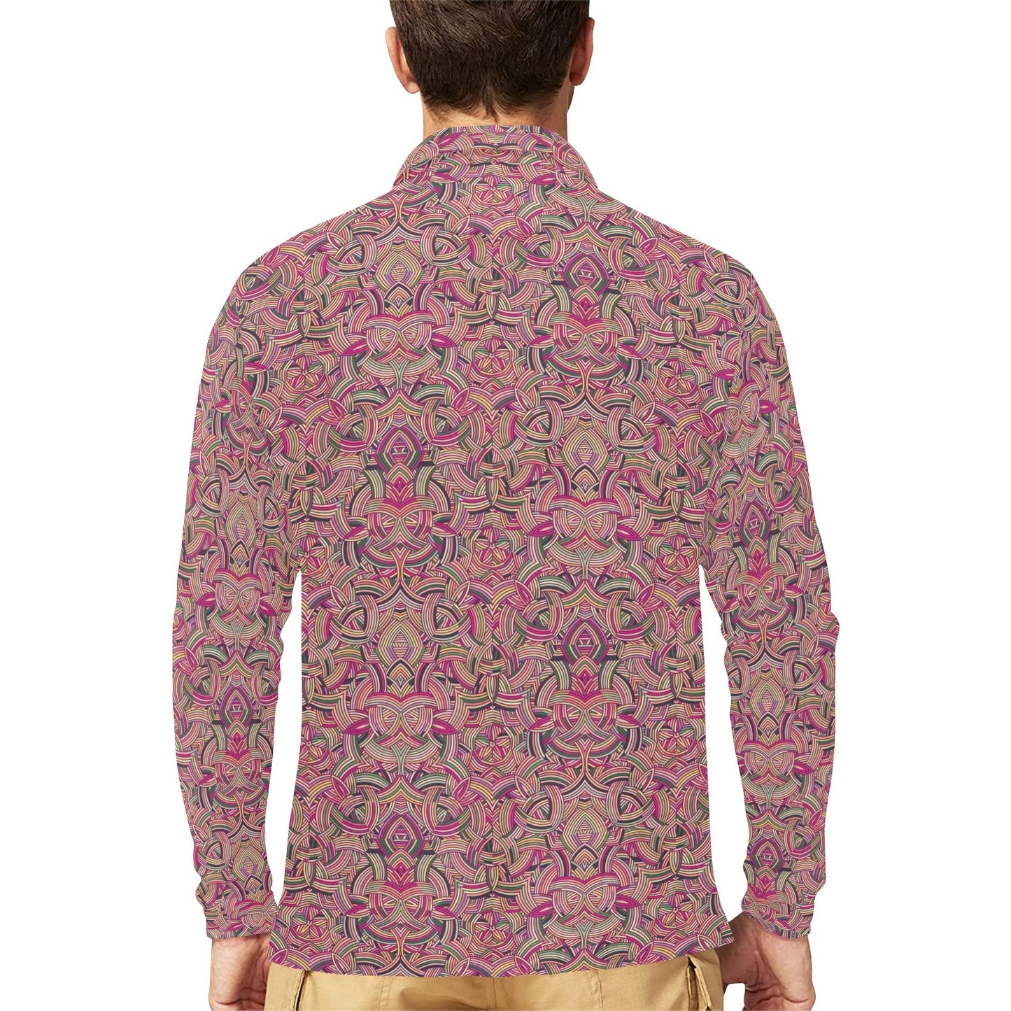 Celtic Pattern Print Design 04 Long Sleeve Polo Shirt For Men's