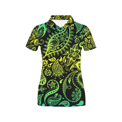 Paisley Green Design Print Women's Polo Shirt