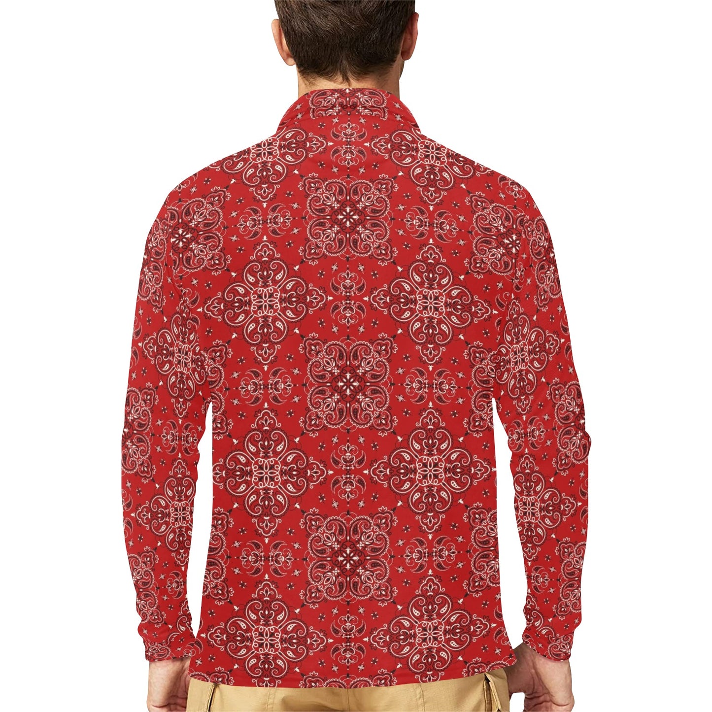 Bandana Red Pattern Print Design LKS3010 Long Sleeve Polo Shirt For Men's