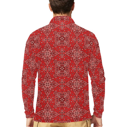 Bandana Red Pattern Print Design LKS3010 Long Sleeve Polo Shirt For Men's