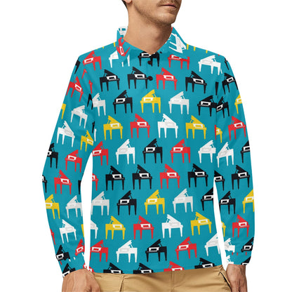 Piano Print Design LKS403 Long Sleeve Polo Shirt For Men's