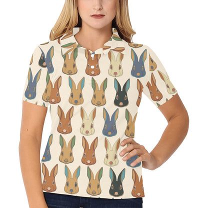 Rabbit Pattern Print Design RB04 Women's Polo Shirt