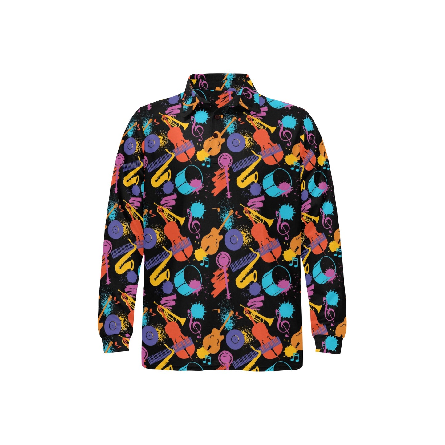 Saxophone Print Design LKS406 Long Sleeve Polo Shirt For Men's