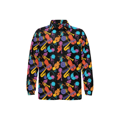 Saxophone Print Design LKS406 Long Sleeve Polo Shirt For Men's