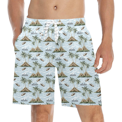 Aloha Hawaii island Design Themed Print Men's Swim Trunks Beach Shorts