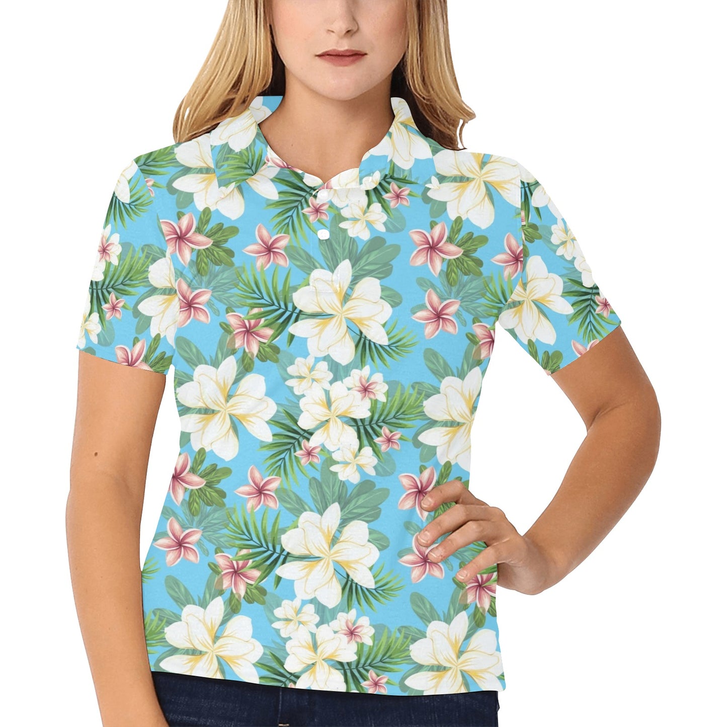 Plumeria Pattern Print Design PM028 Women's Polo Shirt