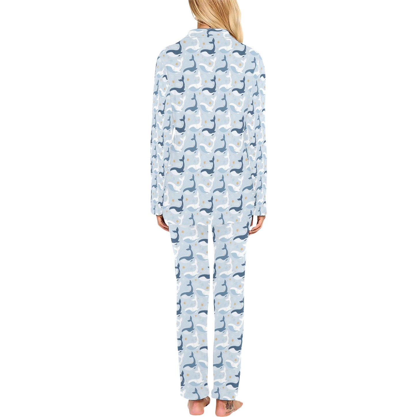 Whale Print Design LKS305 Women's Long Pajama Set