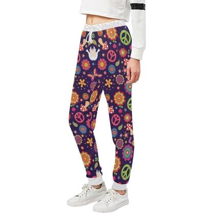 Flower Power Peace Design Print Unisex Sweatpants