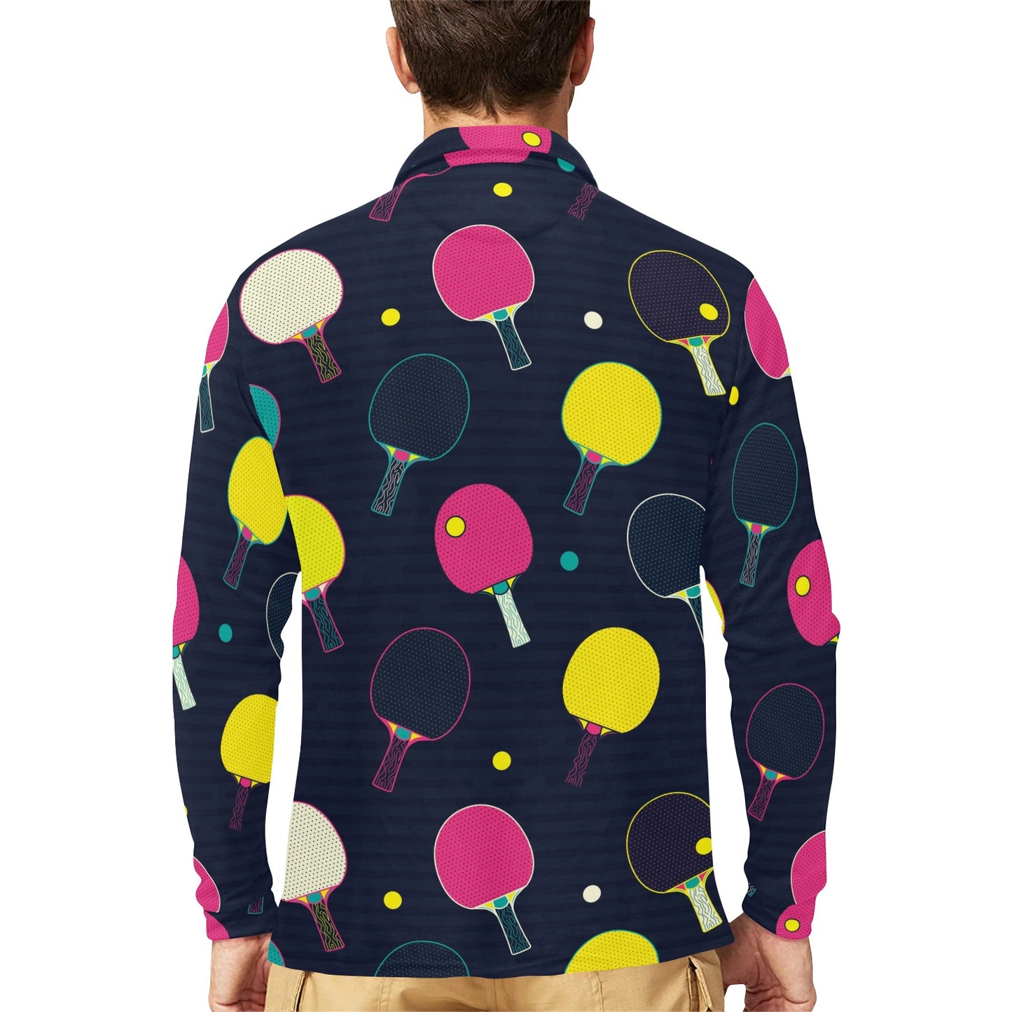 Ping Pong Pattern Print Design A04 Long Sleeve Polo Shirt For Men's