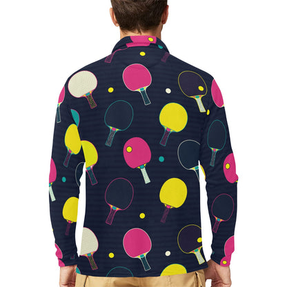Ping Pong Pattern Print Design A04 Long Sleeve Polo Shirt For Men's