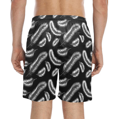 Feather Black White Design Print Men's Swim Trunks Beach Shorts
