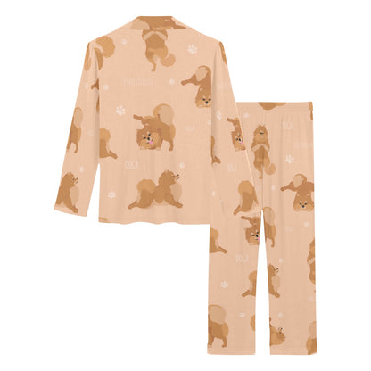 Pomeranians Pattern Print Design A06 Women's Long Pajama Set