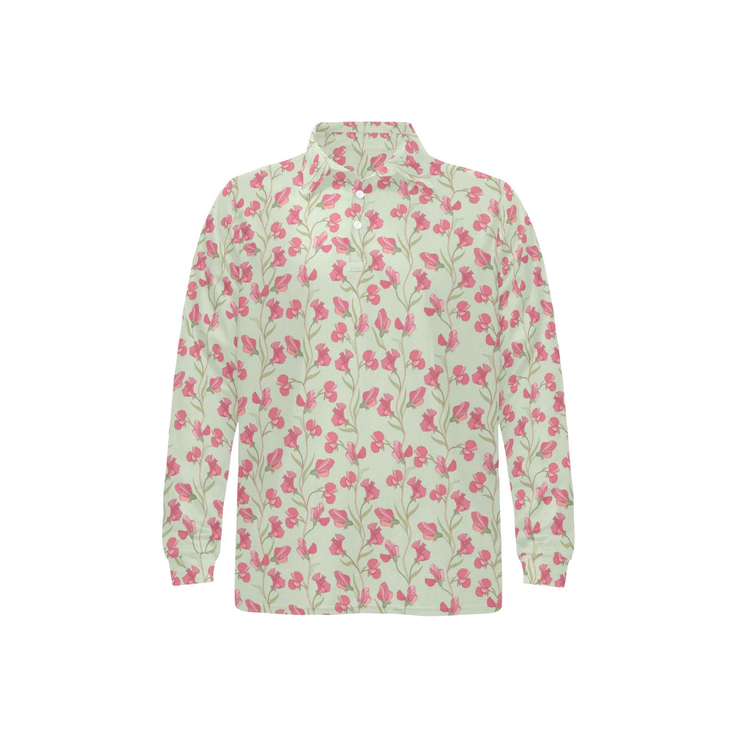 Sweet Pea Print Design LKS301 Long Sleeve Polo Shirt For Men's