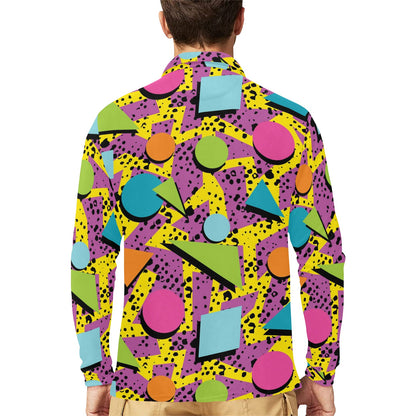 80s Pattern Print Design 1 Long Sleeve Polo Shirt For Men's