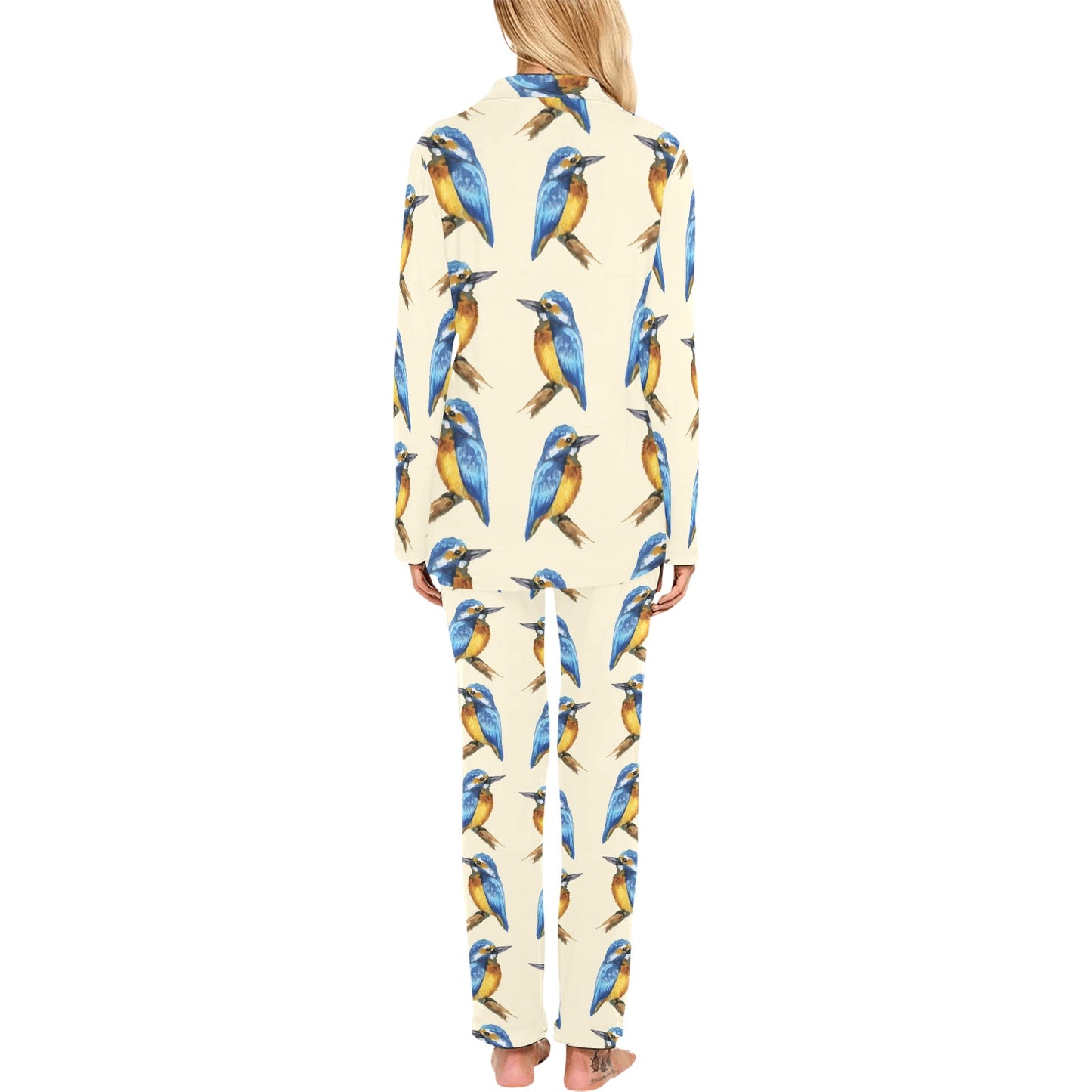 Kingfisher Pattern Print Design 01 Women's Long Pajama Set