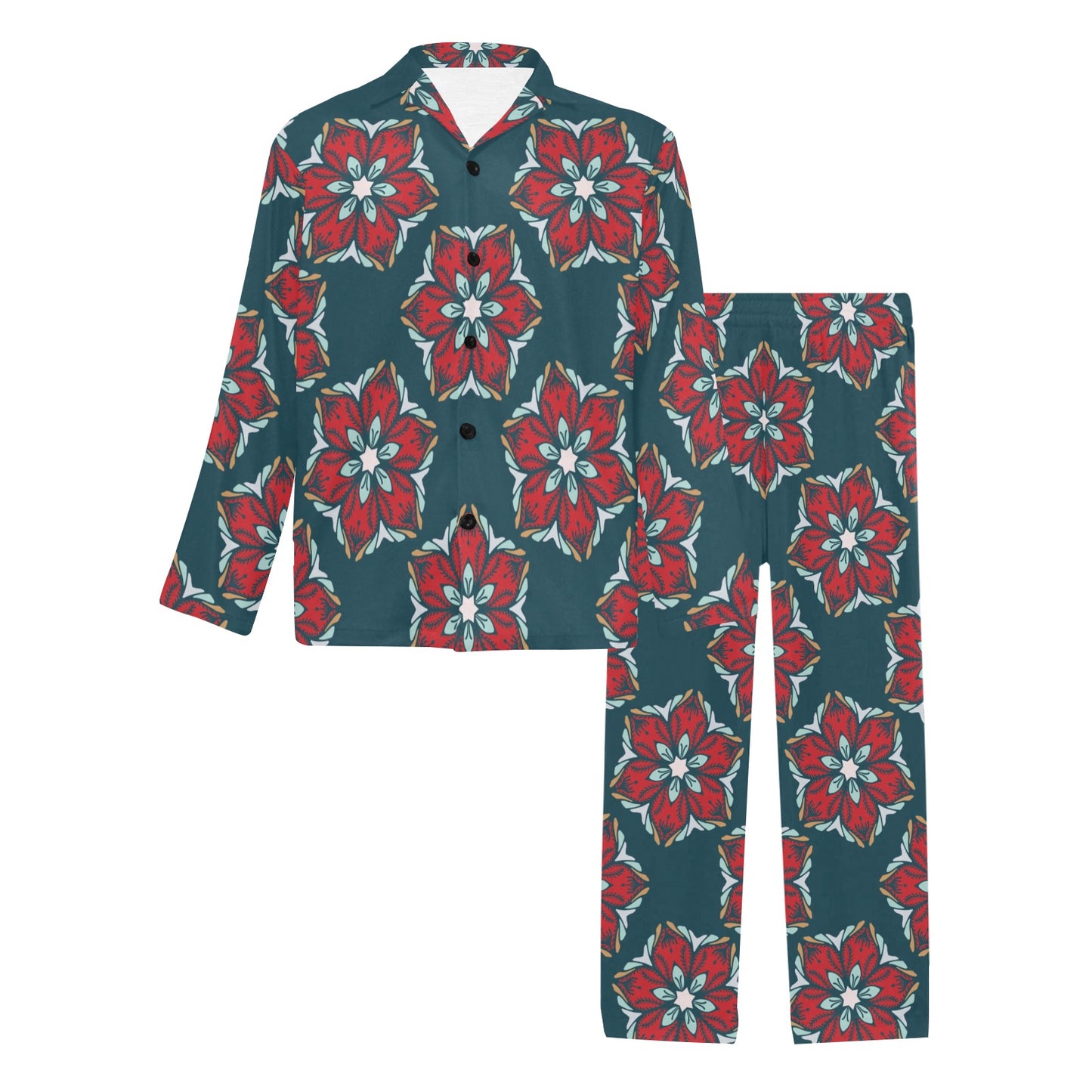 Poinsettia Pattern Print Design A03 Men's Long Pajama Set