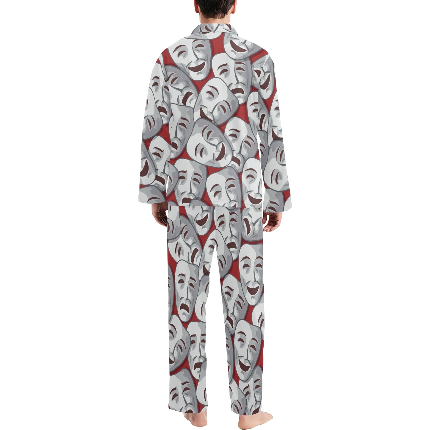 Acting Mask Pattern Print Design 01 Men's Long Pajama Set