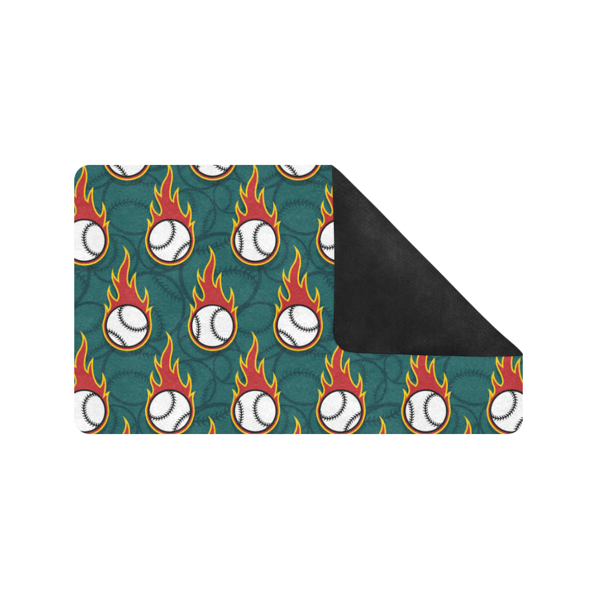 Baseball Fire Print Pattern Rubber Doormat