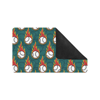 Baseball Fire Print Pattern Rubber Doormat