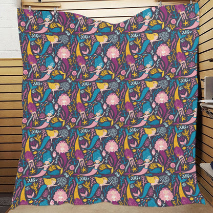 Mermaid Pattern Print Design 08 Premium Quilt