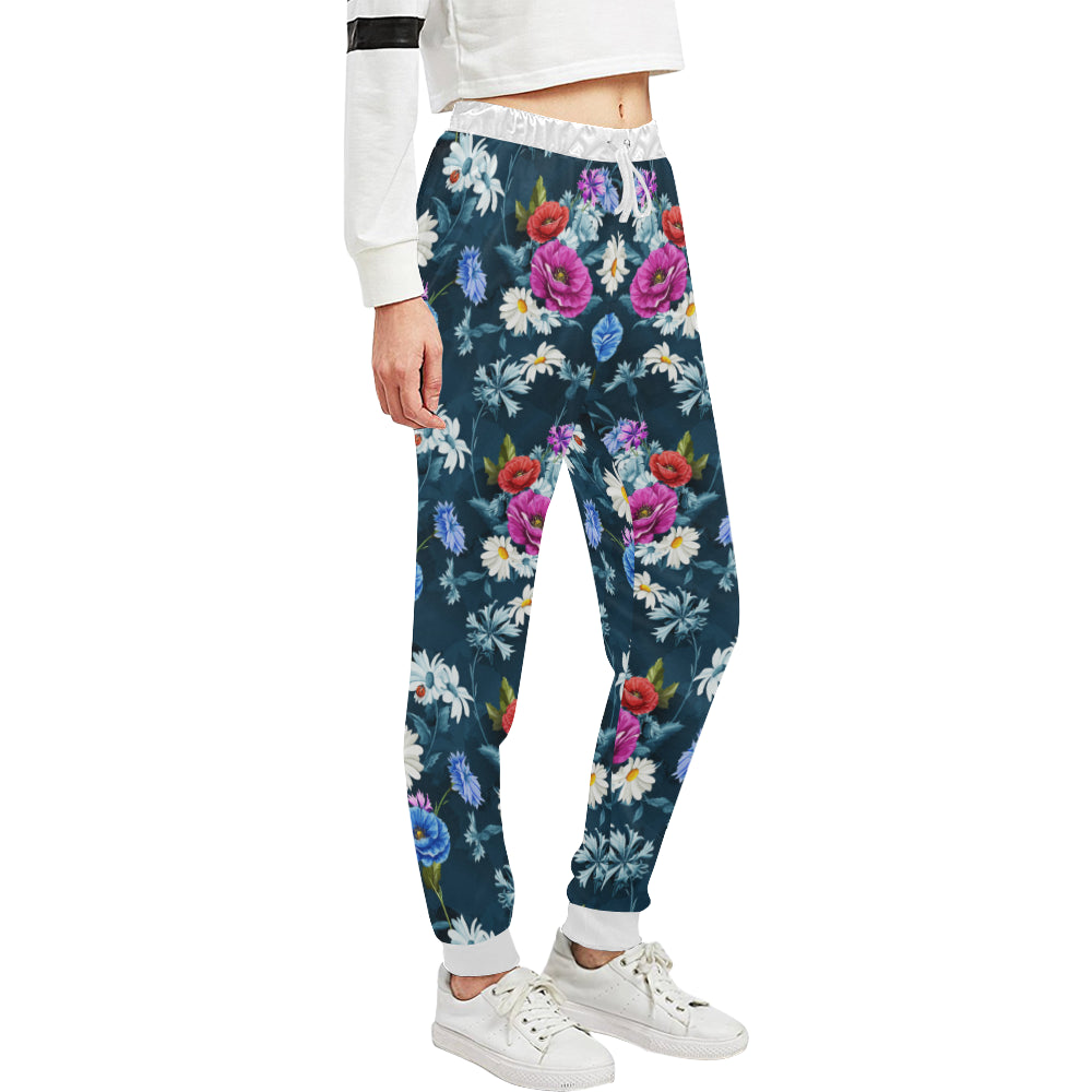 Floral Blue Themed Print Unisex Sweatpants