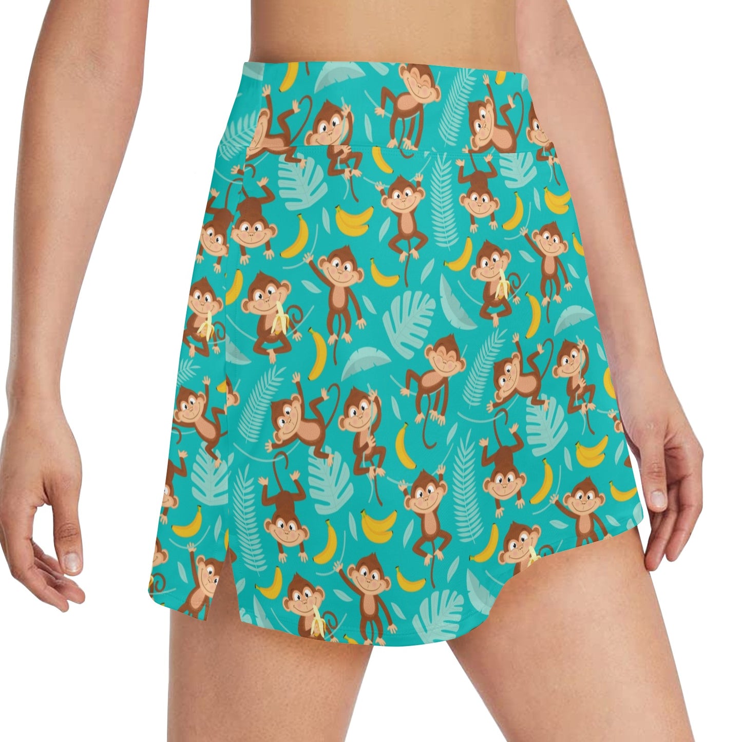 Monkey Happy Design Themed Print 17" Golf & Pickleball Skort with Pockets